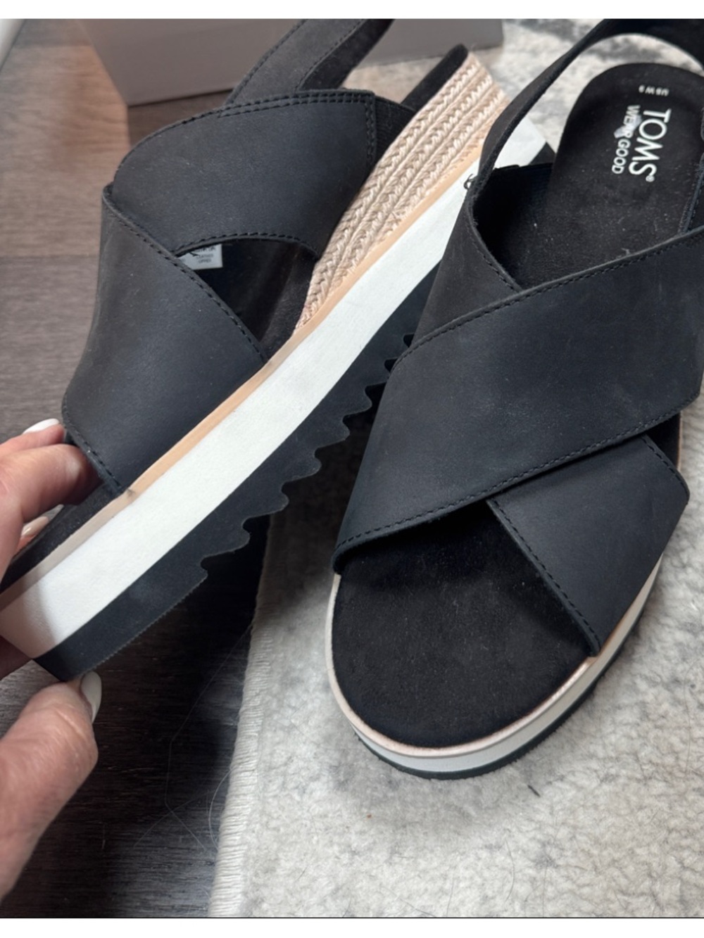 Toms Black Platform Espadrille Wedge Sandals